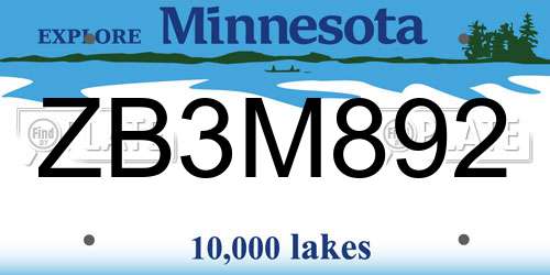 ZB3M892 Minnesota License Plate