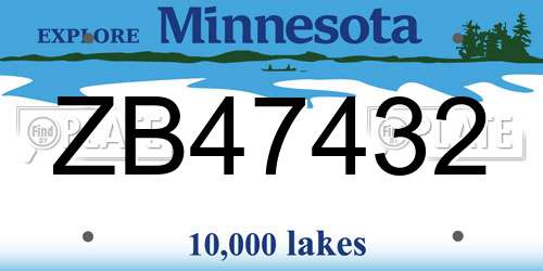ZB47432 Minnesota License Plate