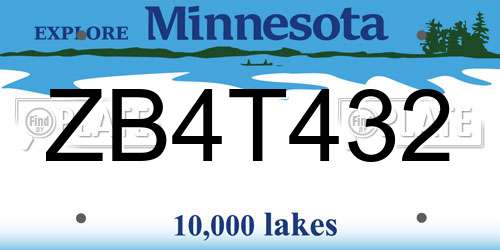 ZB4T432 Minnesota License Plate