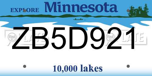 ZB5D921 Minnesota License Plate