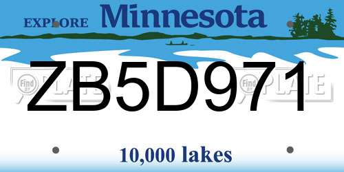 ZB5D971 Minnesota License Plate