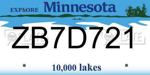 ZB7D721 Minnesota License Plate