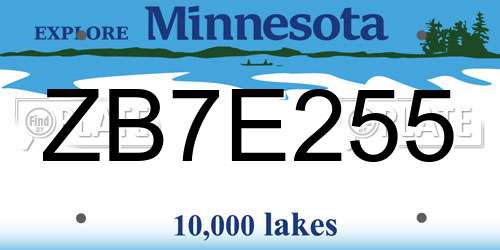 ZB7E255 Minnesota License Plate