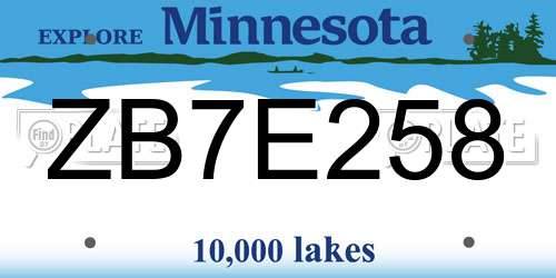 ZB7E258 Minnesota License Plate