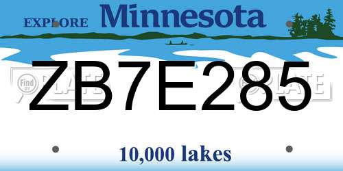 ZB7E285 Minnesota License Plate