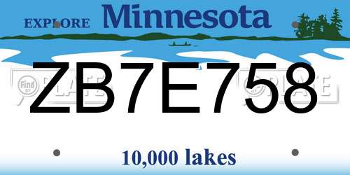 ZB7E758 Minnesota License Plate