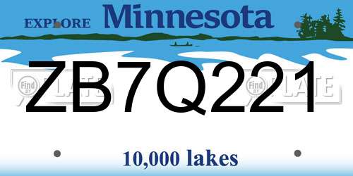 ZB7Q221 Minnesota License Plate