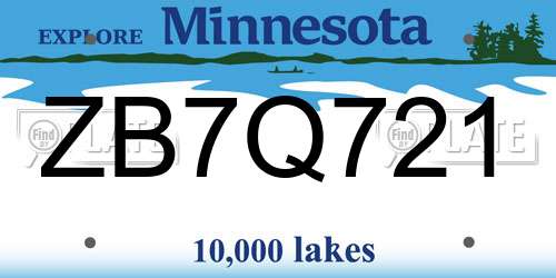 ZB7Q721 Minnesota License Plate