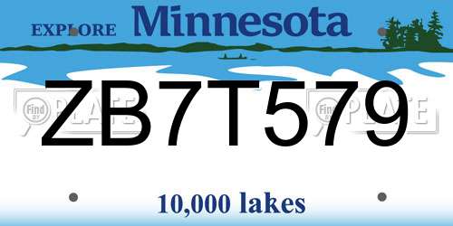 ZB7T579 Minnesota License Plate