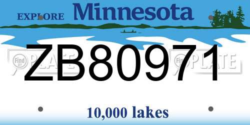 ZB80971 Minnesota License Plate