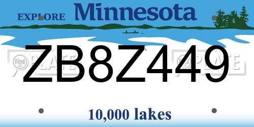 ZB8Z449 Minnesota License Plate