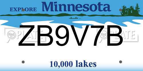 ZB9V7B Minnesota License Plate