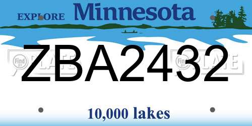 ZBA2432 Minnesota License Plate