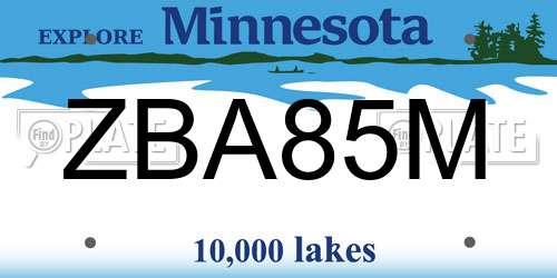 ZBA85M Minnesota License Plate