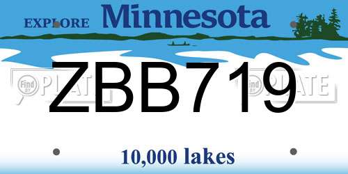 ZBB719 Minnesota License Plate