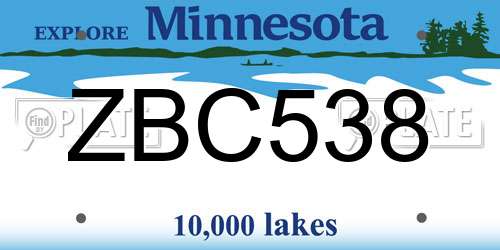 ZBC538 Minnesota License Plate