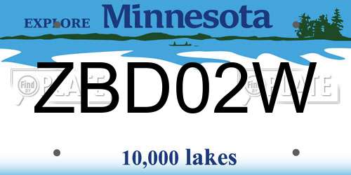 ZBD02W Minnesota License Plate