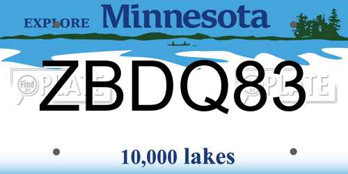 ZBDQ83 Minnesota License Plate