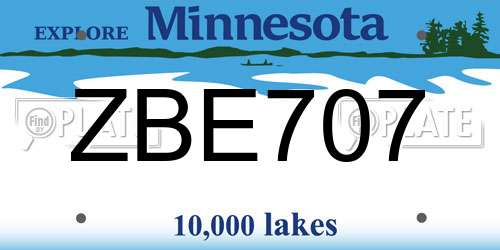 ZBE707 Minnesota License Plate