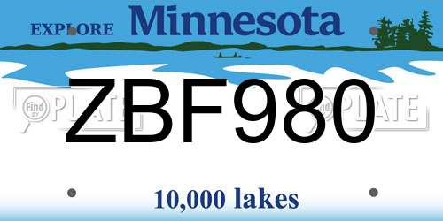 ZBF980 Minnesota License Plate