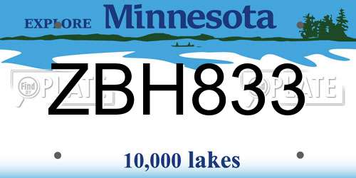 ZBH833 Minnesota License Plate