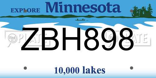 ZBH898 Minnesota License Plate