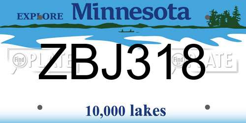 ZBJ318 Minnesota License Plate
