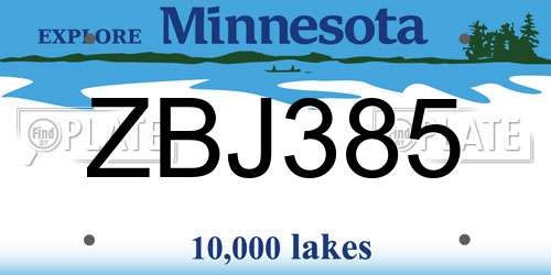 ZBJ385 Minnesota License Plate