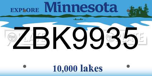 ZBK9935 Minnesota License Plate