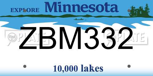ZBM332 Minnesota License Plate