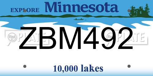 ZBM492 Minnesota License Plate