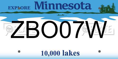 ZBO07W Minnesota License Plate