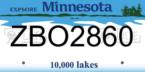 ZBO2860 Minnesota License Plate