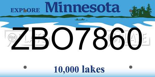 ZBO7860 Minnesota License Plate