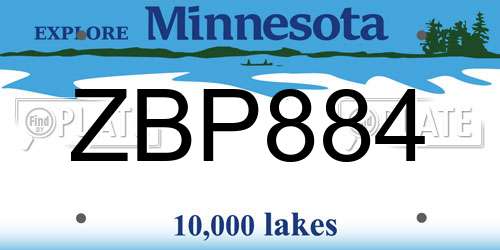 ZBP884 Minnesota License Plate