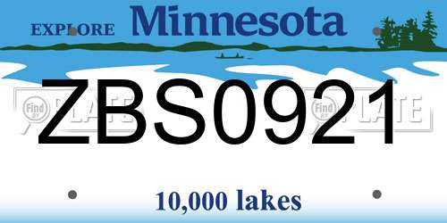 ZBS0921 Minnesota License Plate