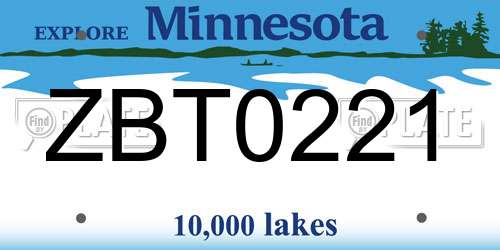 ZBT0221 Minnesota License Plate