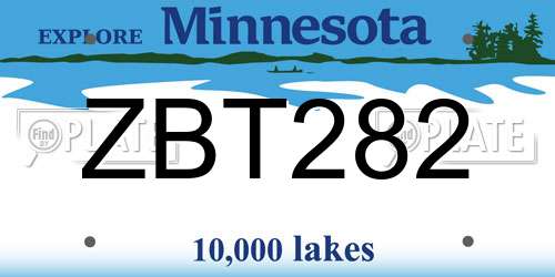 ZBT282 Minnesota License Plate