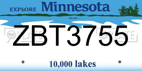 ZBT3755 Minnesota License Plate