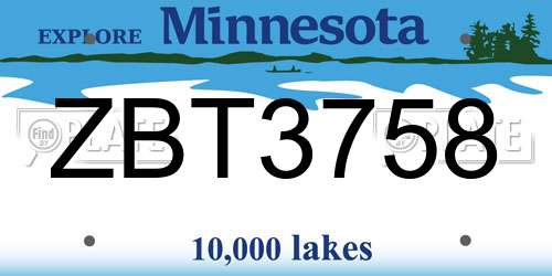 ZBT3758 Minnesota License Plate