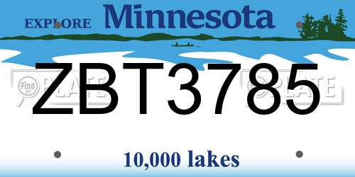 ZBT3785 Minnesota License Plate
