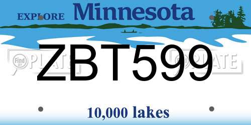 ZBT599 Minnesota License Plate