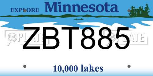 ZBT885 Minnesota License Plate