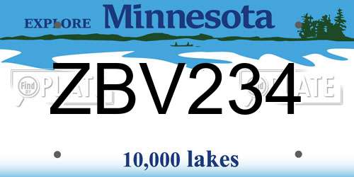 ZBV234 Minnesota License Plate