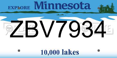 ZBV7934 Minnesota License Plate
