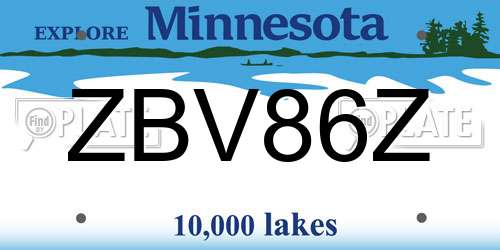 ZBV86Z Minnesota License Plate