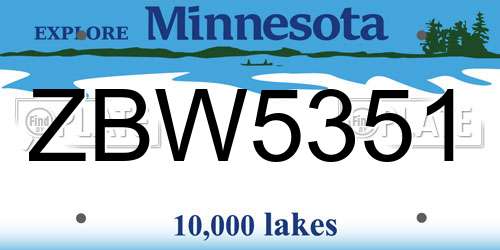 ZBW5351 Minnesota License Plate