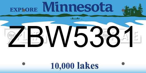 ZBW5381 Minnesota License Plate