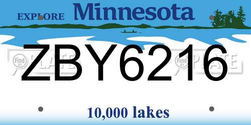 ZBY6216 Minnesota License Plate