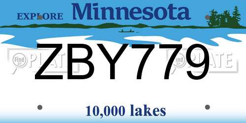 ZBY779 Minnesota License Plate